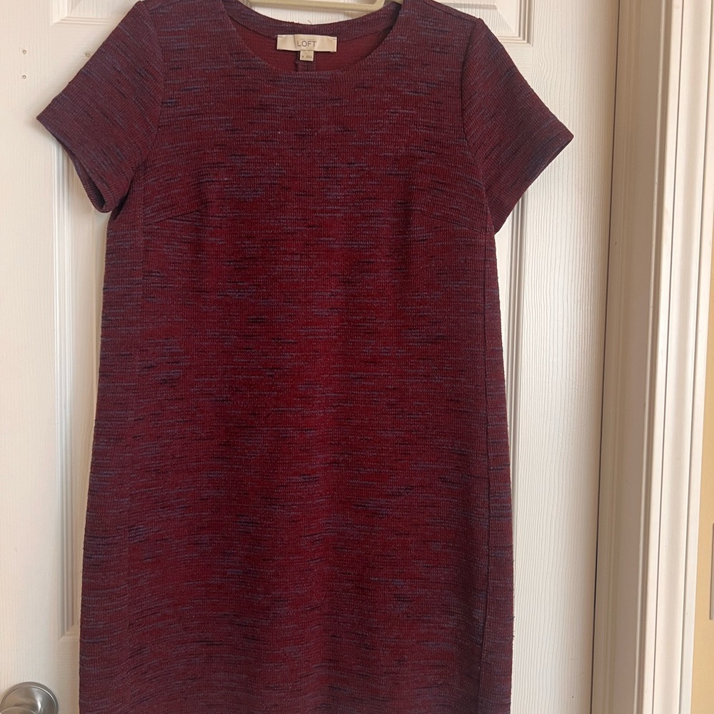 LOFT Women's Burgundy Knit Shift Dress